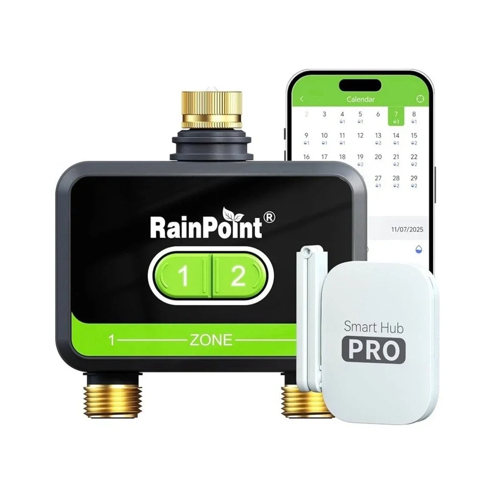 Rainpoint Smart Wifi Water Timer For Garden Hose Brass Inlet Outlet 2 Zone w Hub
